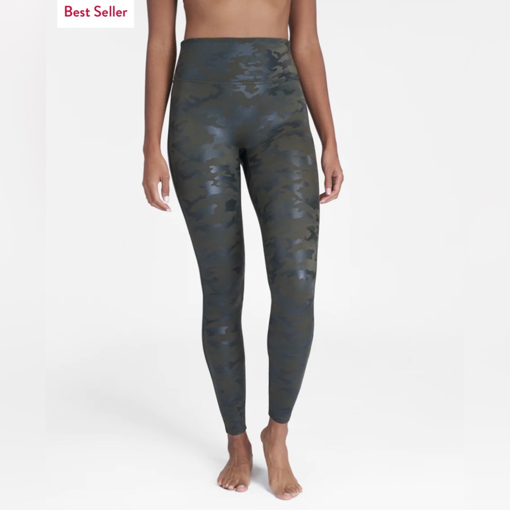 Spanx Faux Leather Green Camo Leggings